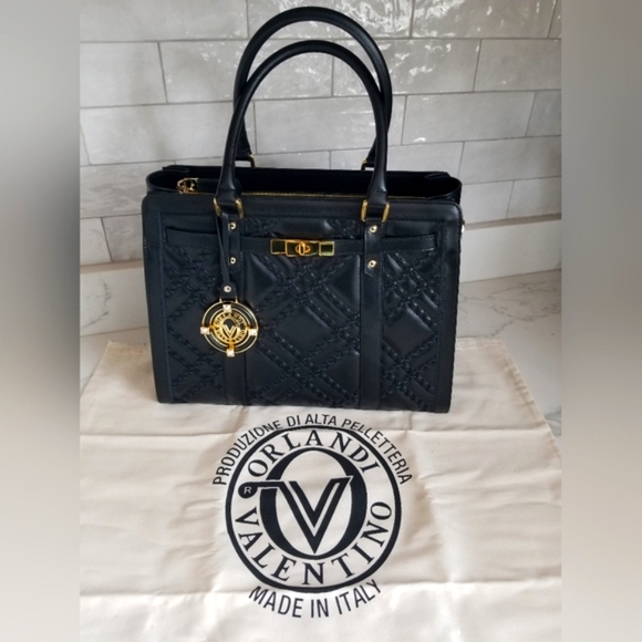 SOLD! NWT VALENTINO ORLANDI Black Leather Quilted Front Satchel Crossbody bag - Picture 8 of 15